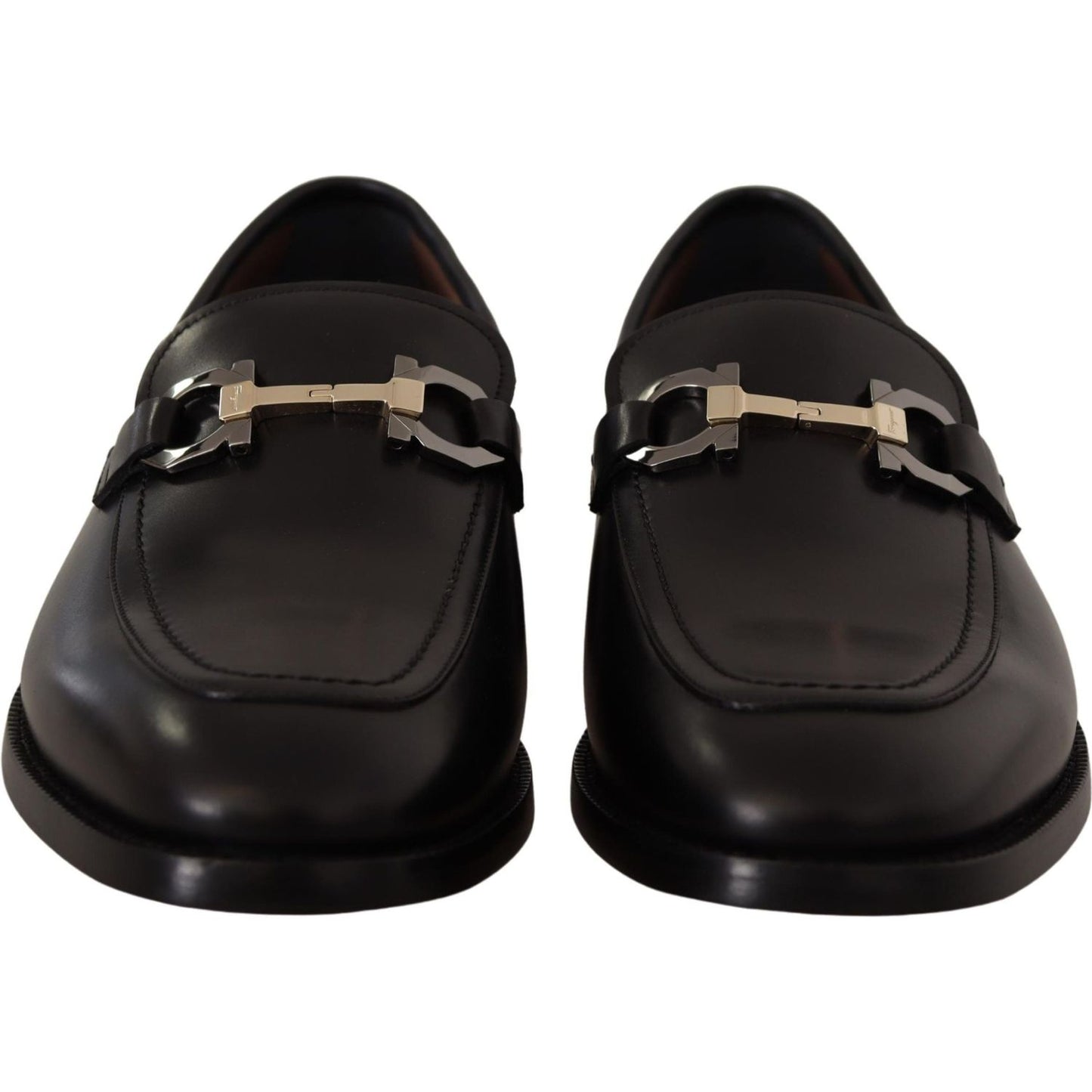 Suave Black Leather Gancio Bit Loafers