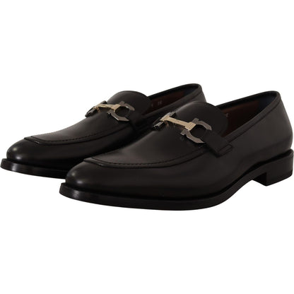 Salvatore Ferragamo Black Calf Leather Moccasin Formal Shoes Dress Shoes