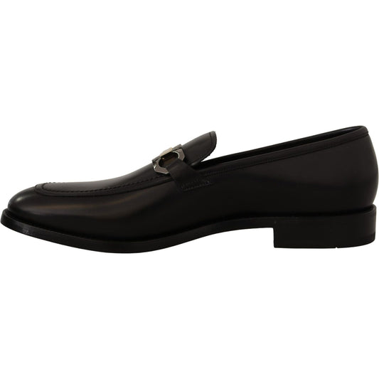 Suave Black Leather Gancio Bit Loafers