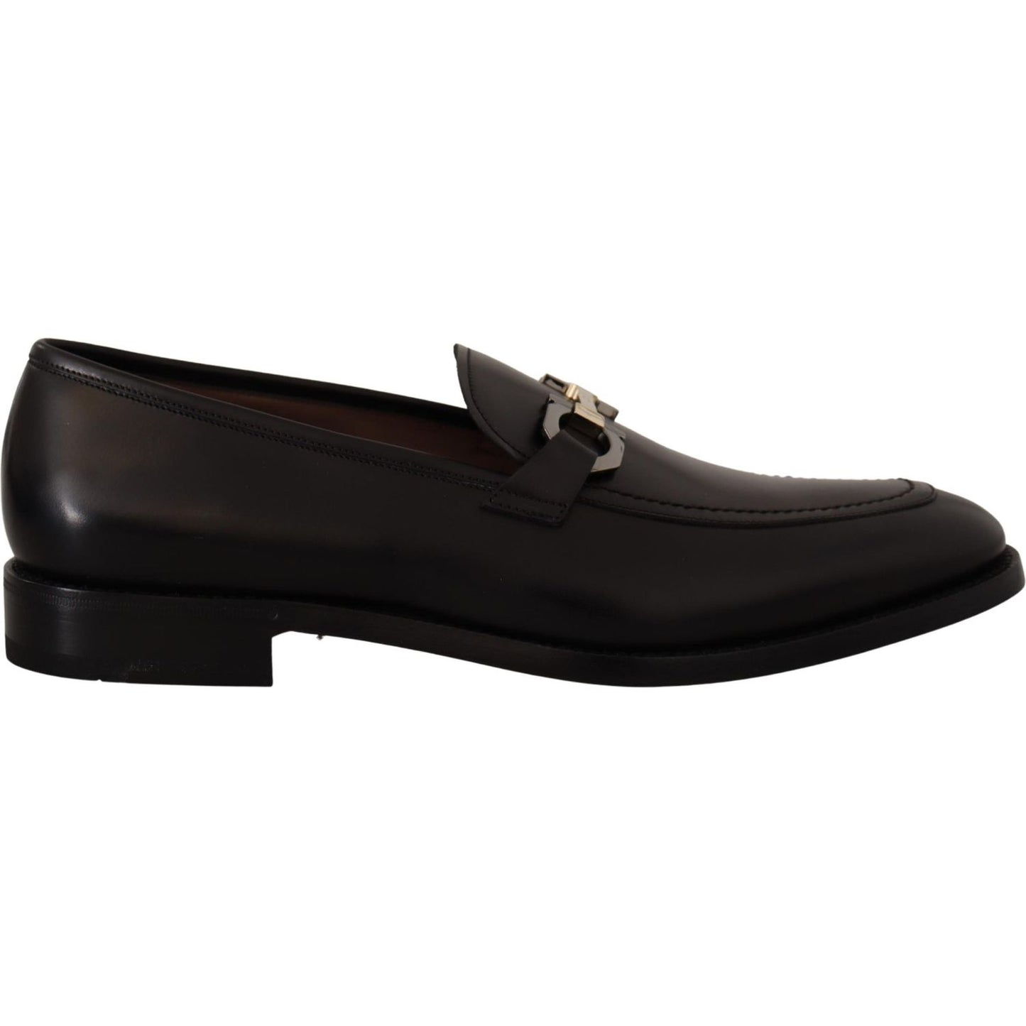 Suave Black Leather Gancio Bit Loafers