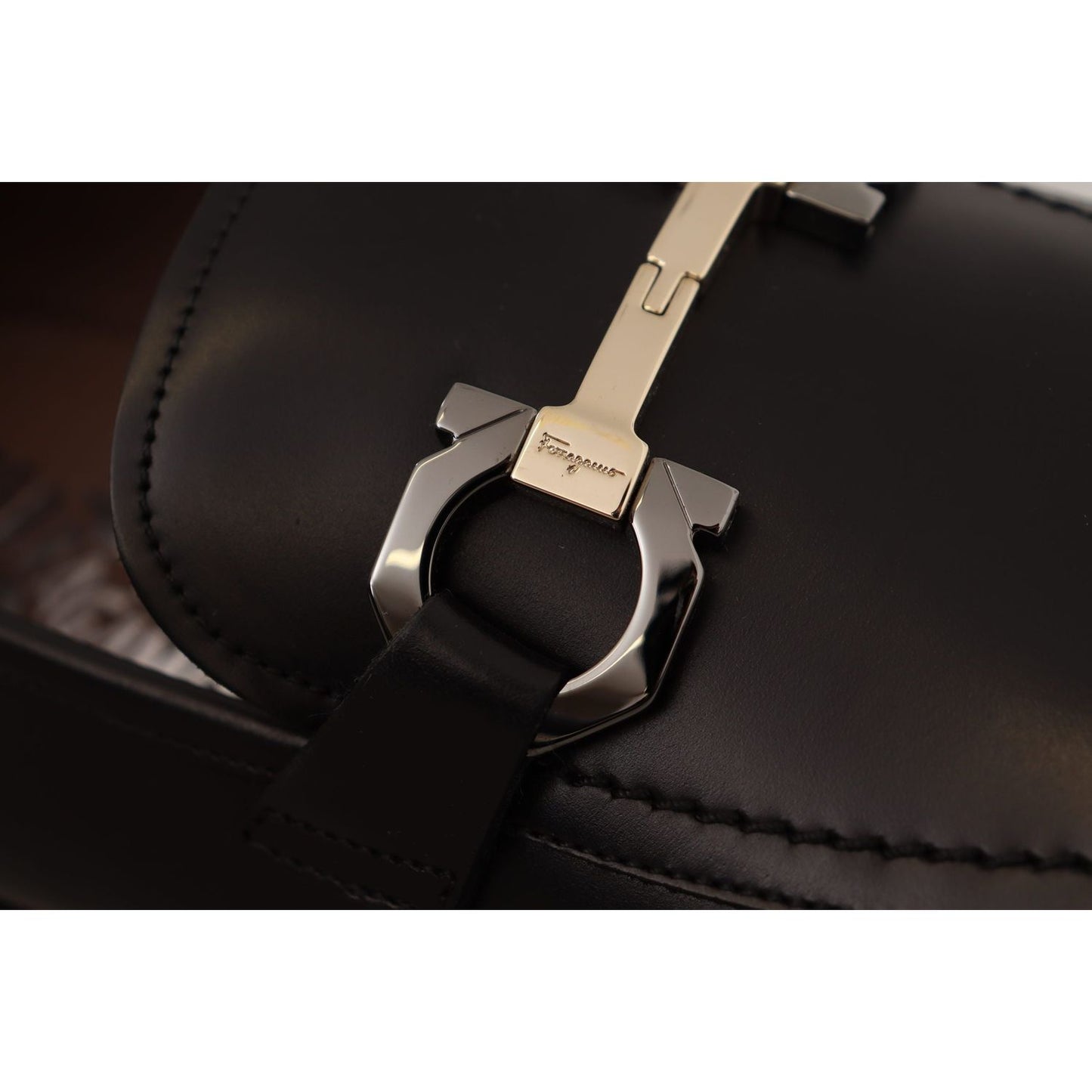 Salvatore Ferragamo Black Calf Leather Moccasin Formal Shoes Dress Shoes