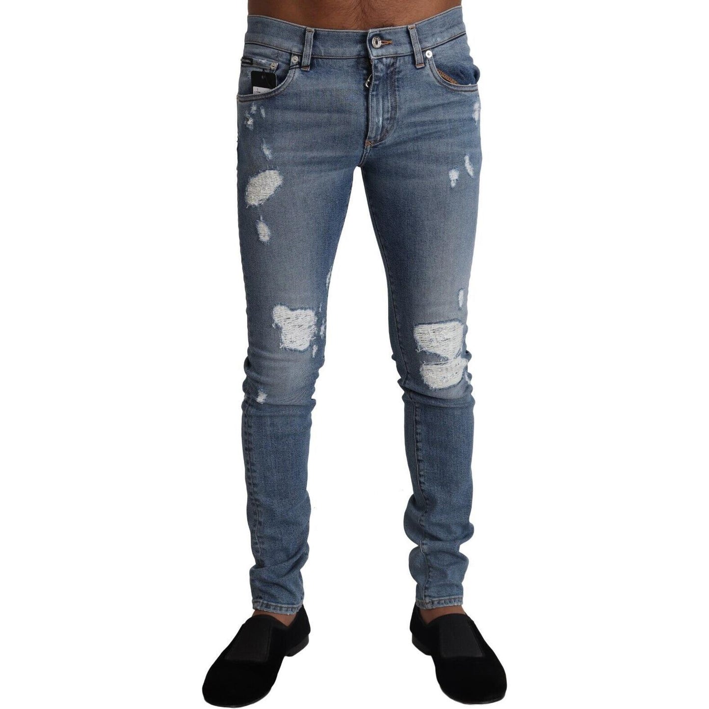Dolce & Gabbana Light Blue Tattered Cotton Denim Skinny Jeans Dolce & Gabbana