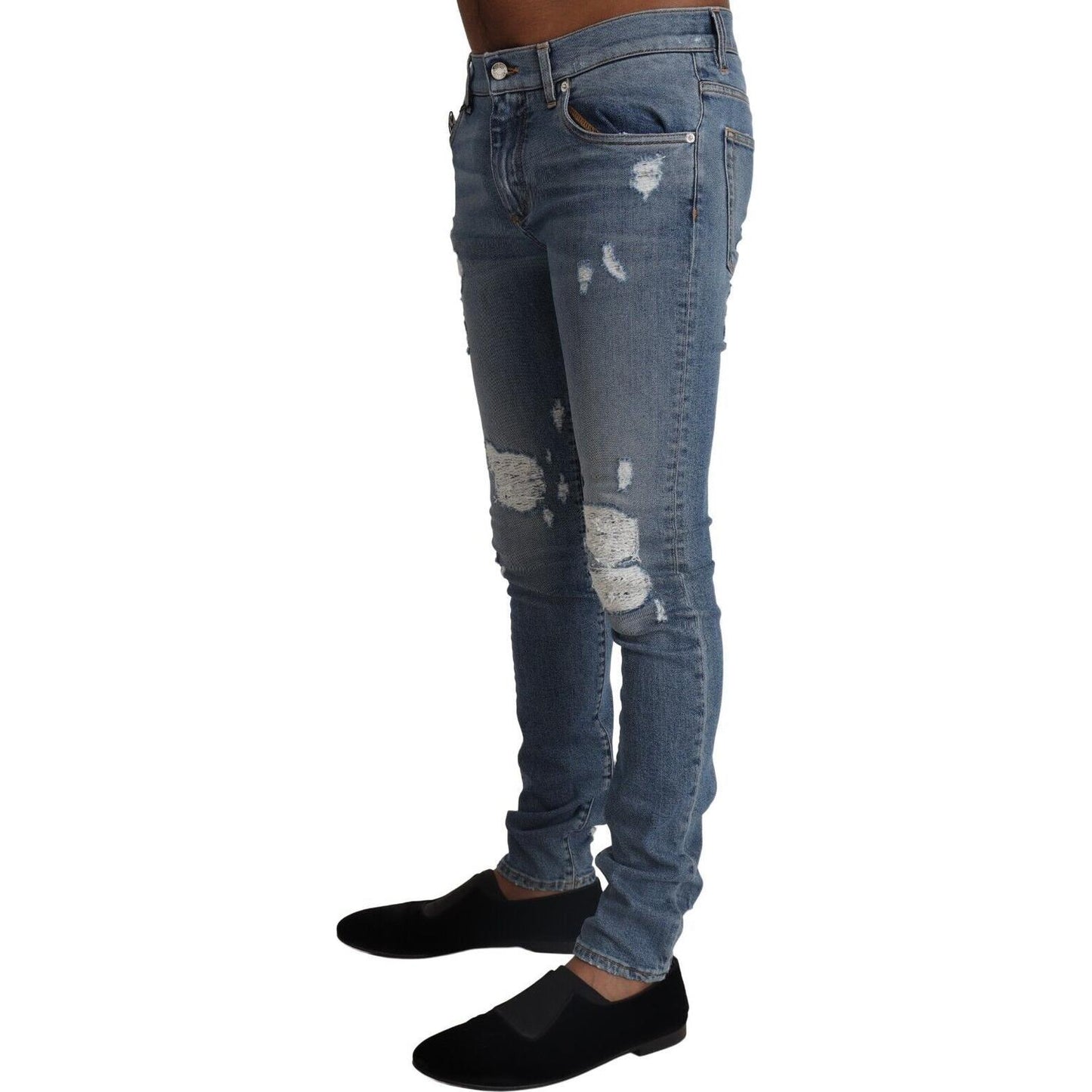 Dolce & Gabbana Light Blue Tattered Cotton Denim Skinny Jeans Dolce & Gabbana