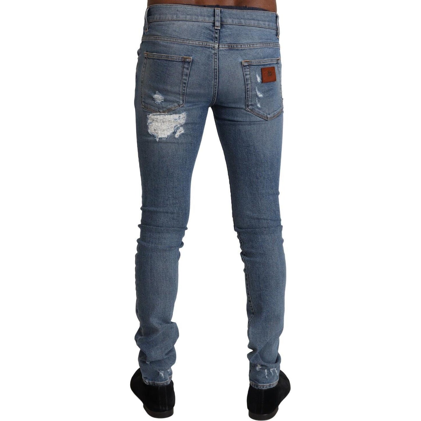 Dolce & Gabbana Light Blue Tattered Cotton Denim Skinny Jeans Dolce & Gabbana