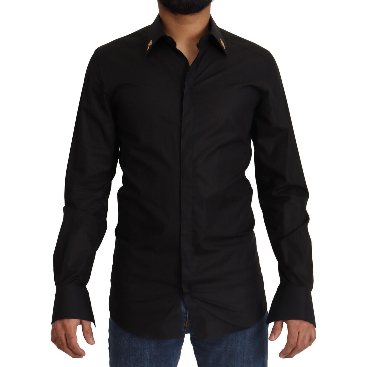 Elegant Slim Fit Black Cotton Dress Shirt