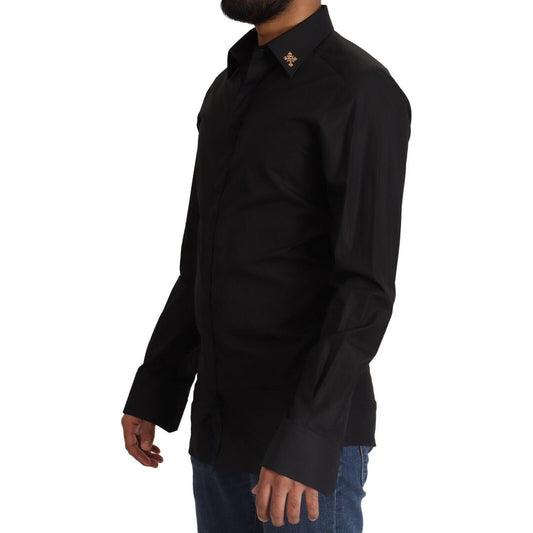 Elegant Slim Fit Black Cotton Dress Shirt