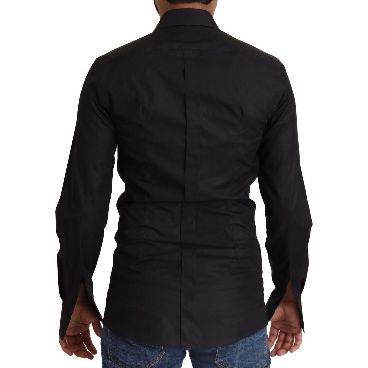 Elegant Slim Fit Black Cotton Dress Shirt