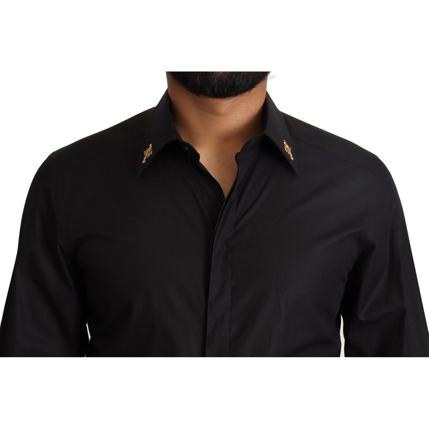 Elegant Slim Fit Black Cotton Dress Shirt