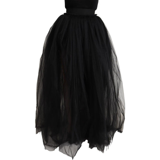 Elegant Black Tulle A-Line Floor-Length Skirt