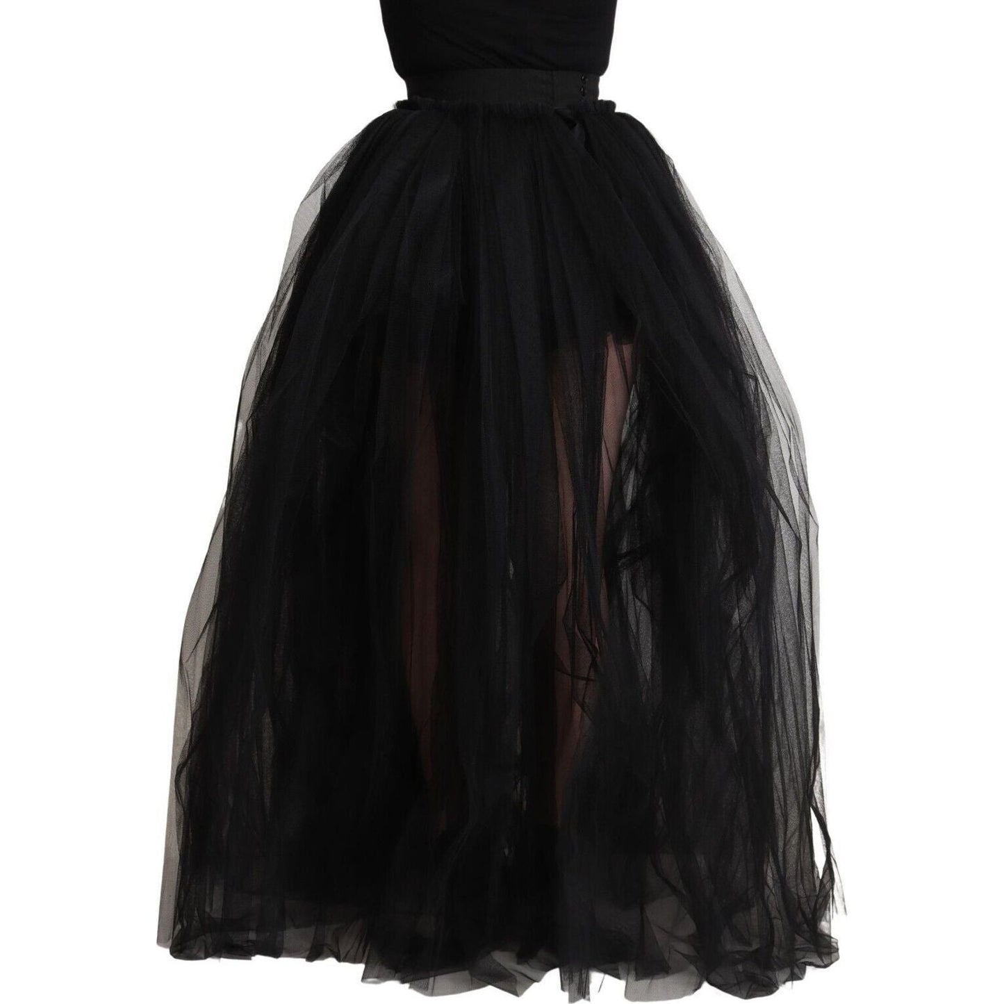 Elegant Black Tulle A-Line Floor-Length Skirt