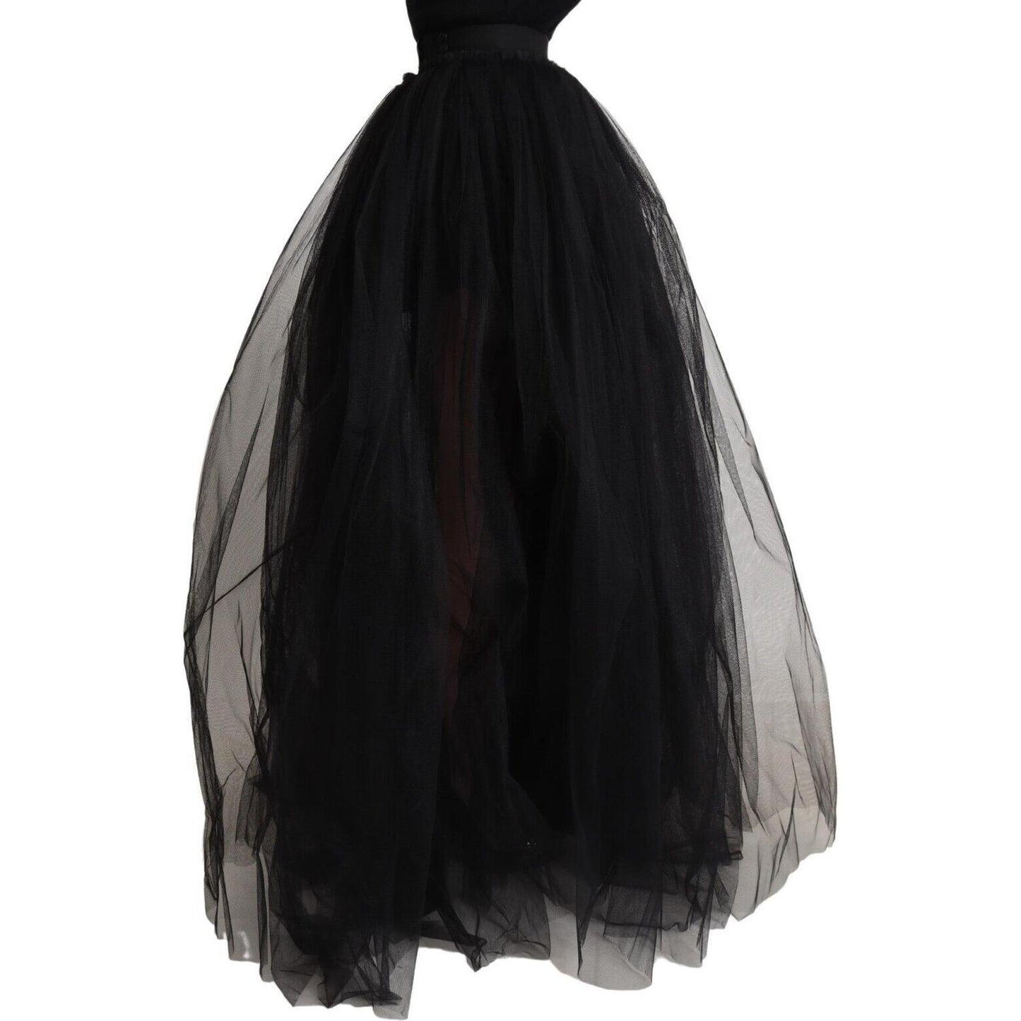 Elegant Black Tulle A-Line Floor-Length Skirt