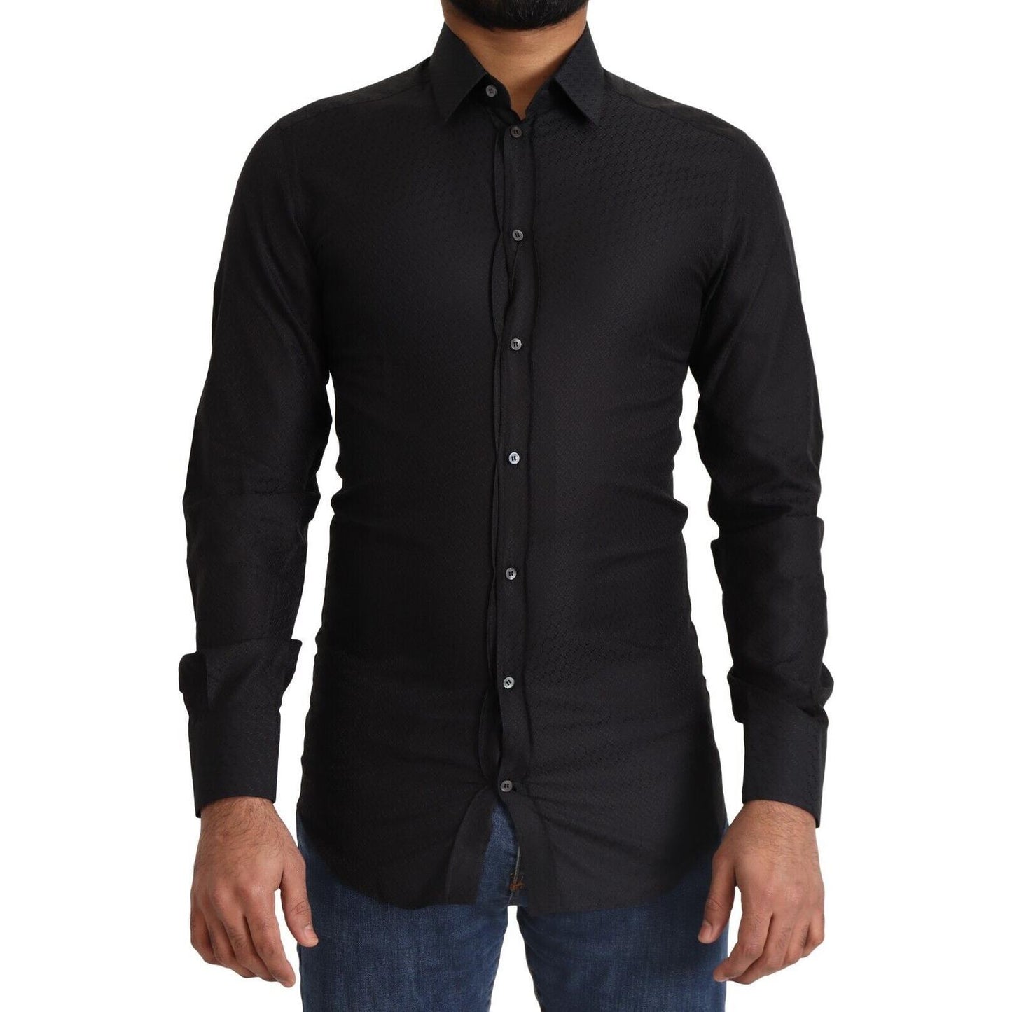 Elegant Black Cotton Gold Dress Shirt