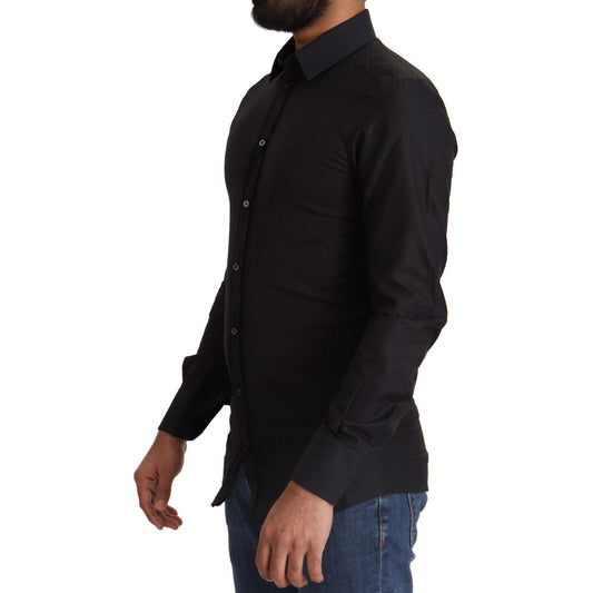 Elegant Black Cotton Gold Dress Shirt