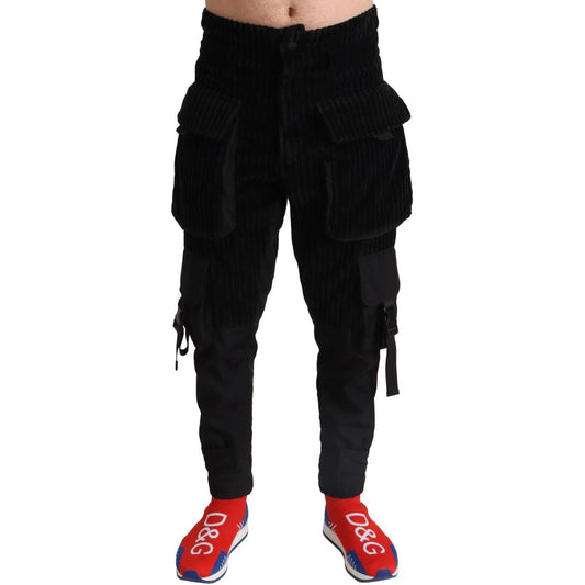 Elegant Black Cargo Corduroy Pants