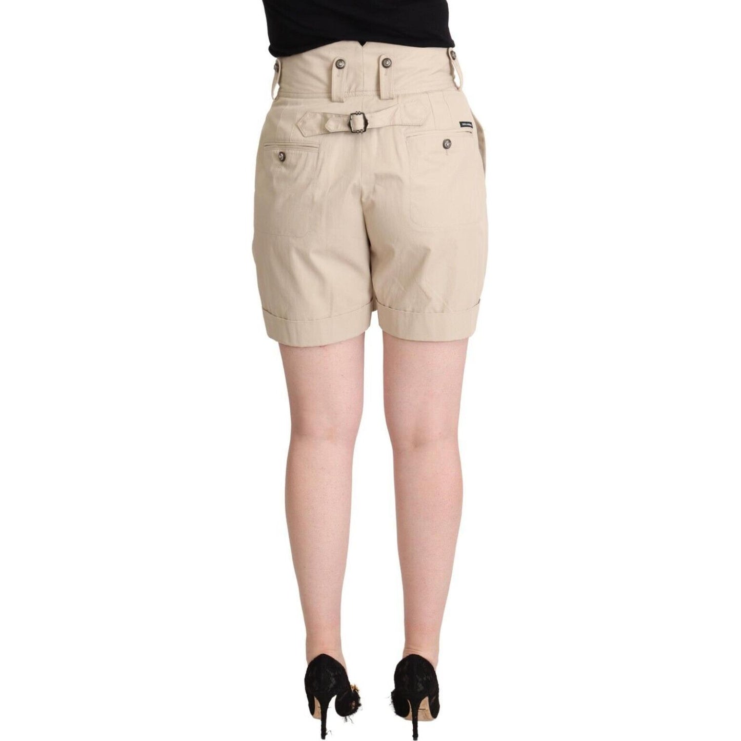 High-Waisted Beige Cargo Shorts