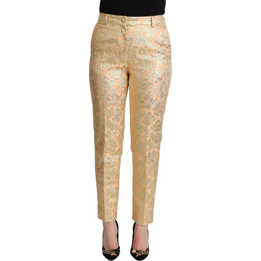 Elegant High-Waisted Pink Brocade Pants