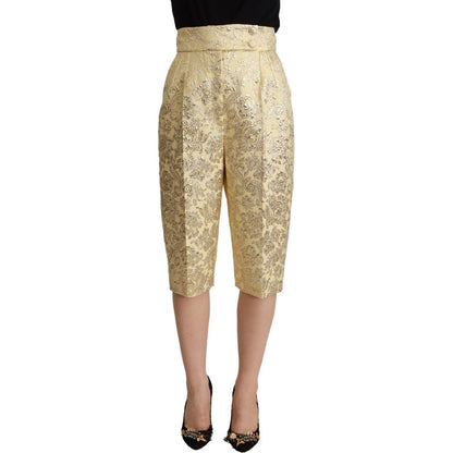 Dolce & Gabbana Beige Floral Brocade High Waist Trouser Cropped Pants