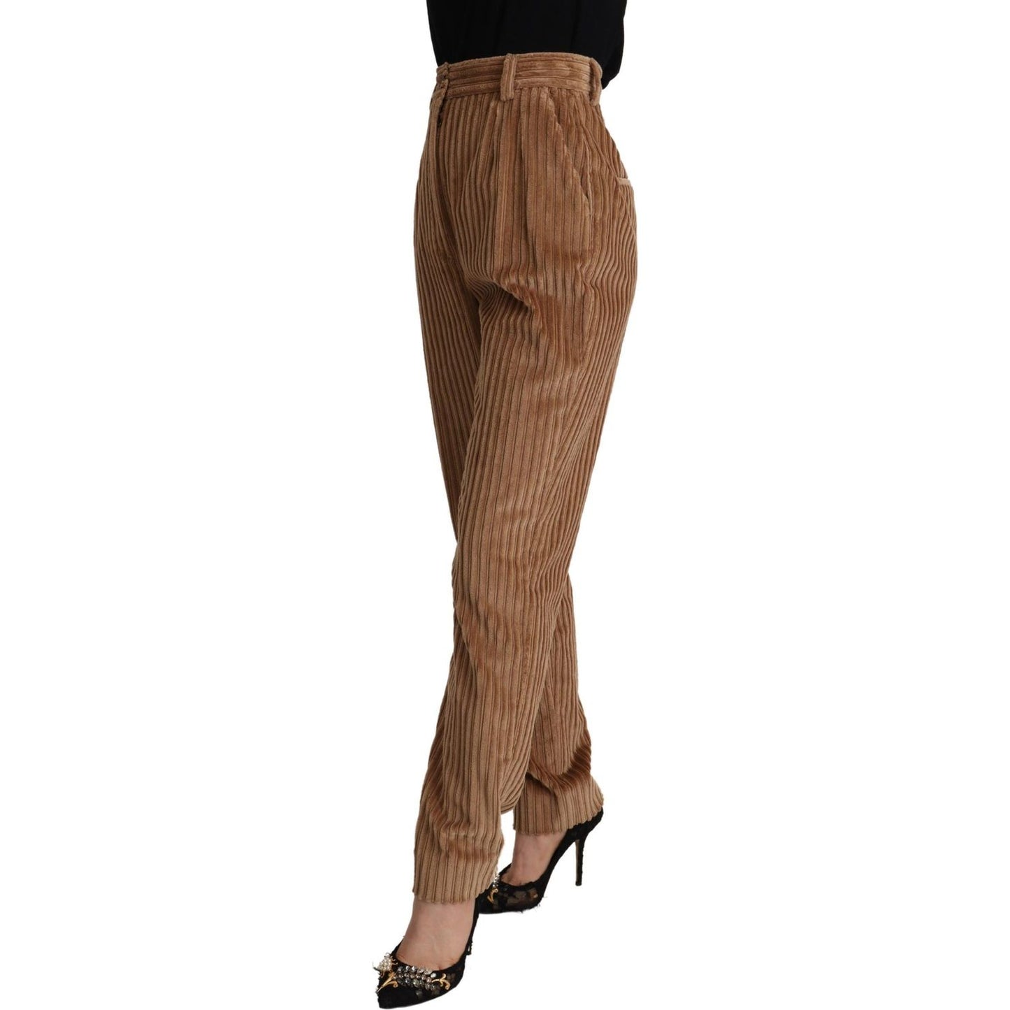 Elegant High-Waisted Tapered Corduroy Pants