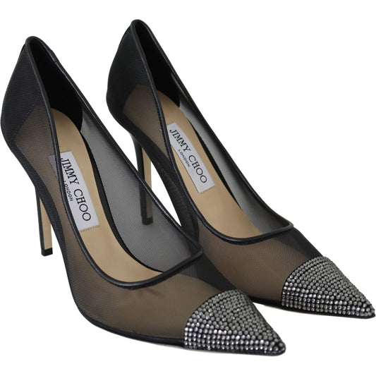 Elegant Black Mesh Crystal Pumps