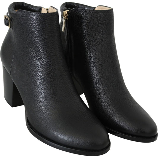 Elegant Black Leather Heeled Boots