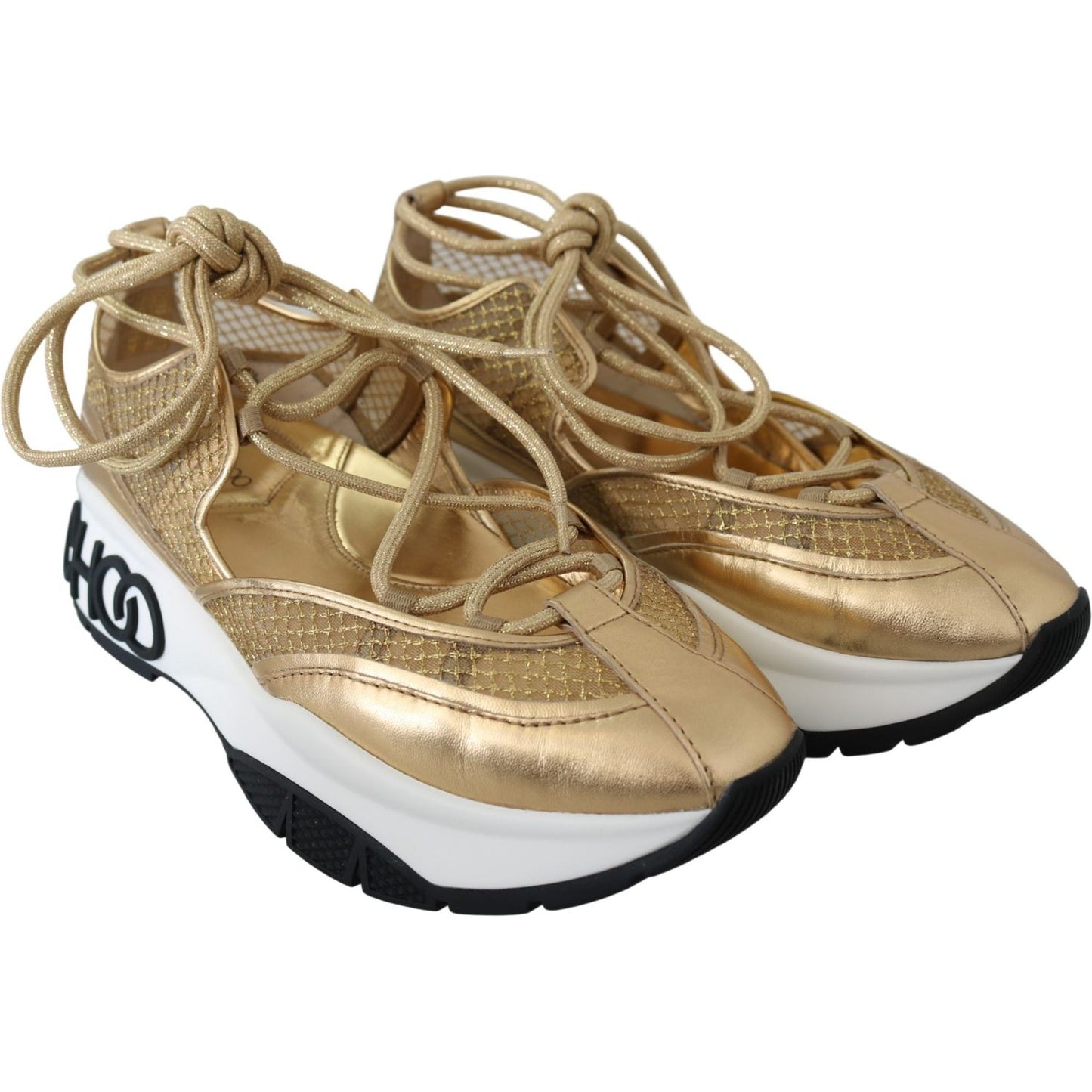 Golden Glamour Mesh Leather Sneakers