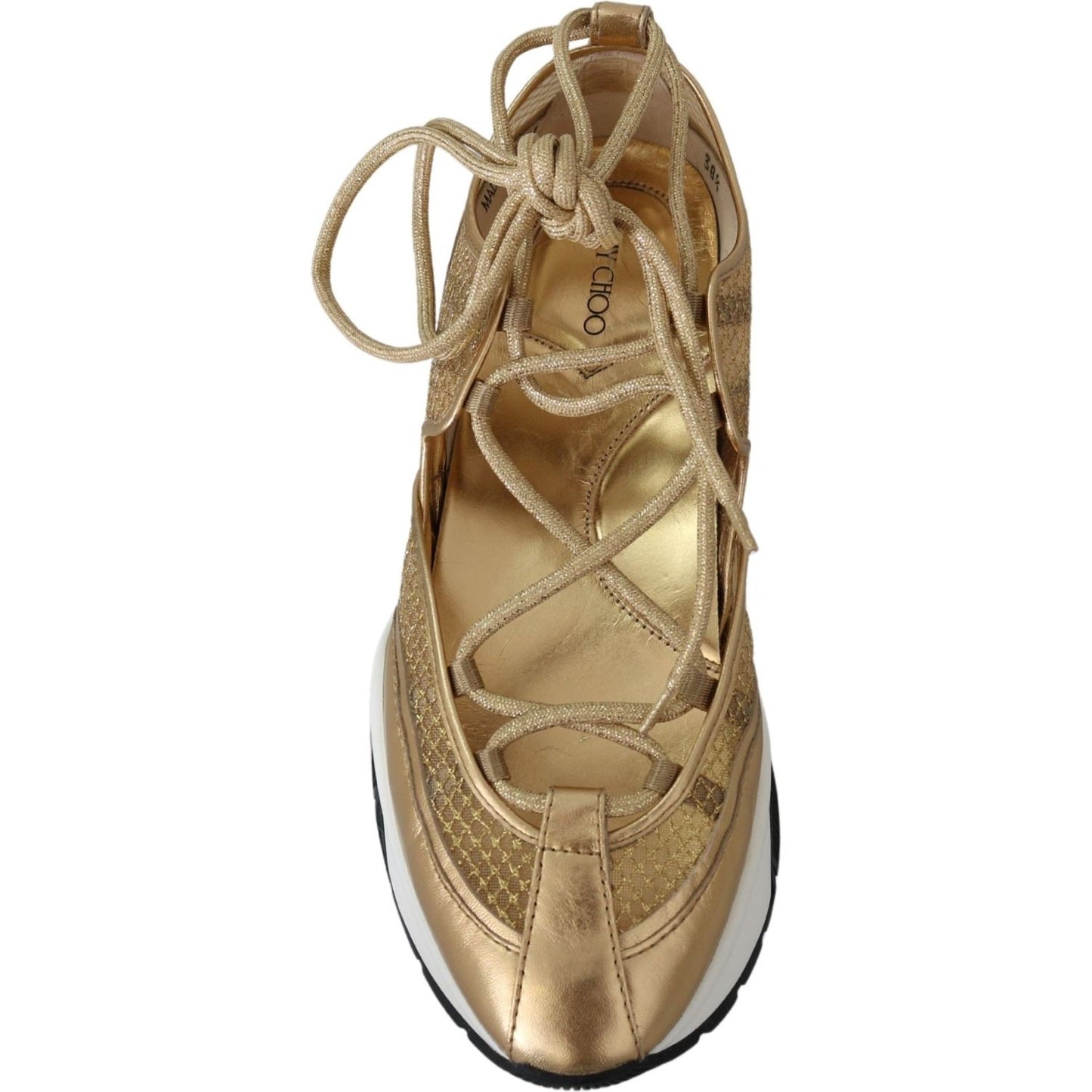 Jimmy Choo Gold Mesh Leather Michigan Sneakers