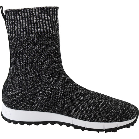 Elegant Knitted Lurex Sneakers in Black and Silver