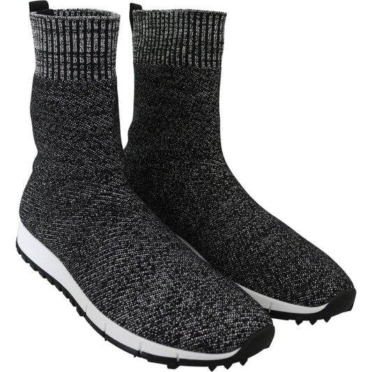 Elegant Knitted Lurex Sneakers in Black and Silver