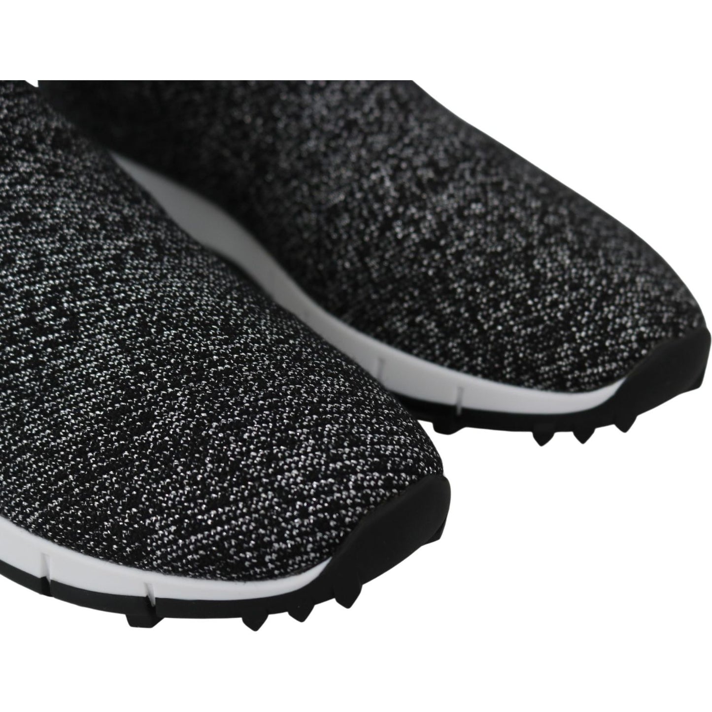 Elegant Knitted Lurex Sneakers in Black and Silver