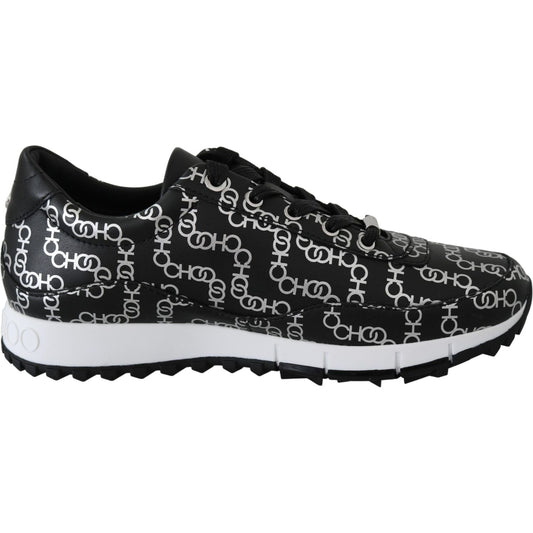 Elegant Black & Silver Leather Sneakers