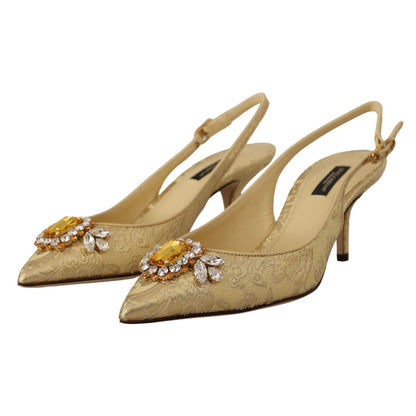 Dolce & Gabbana Gold Crystal Slingbacks Pumps Heels Shoes