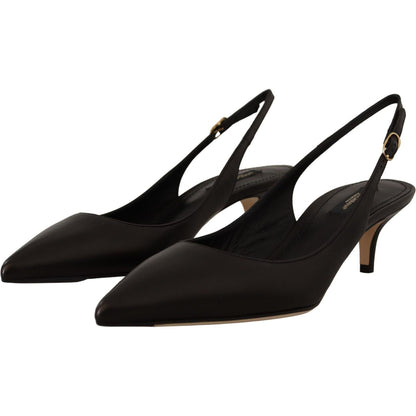 Dolce & Gabbana Black Leather Slingbacks Heels Pumps Shoes