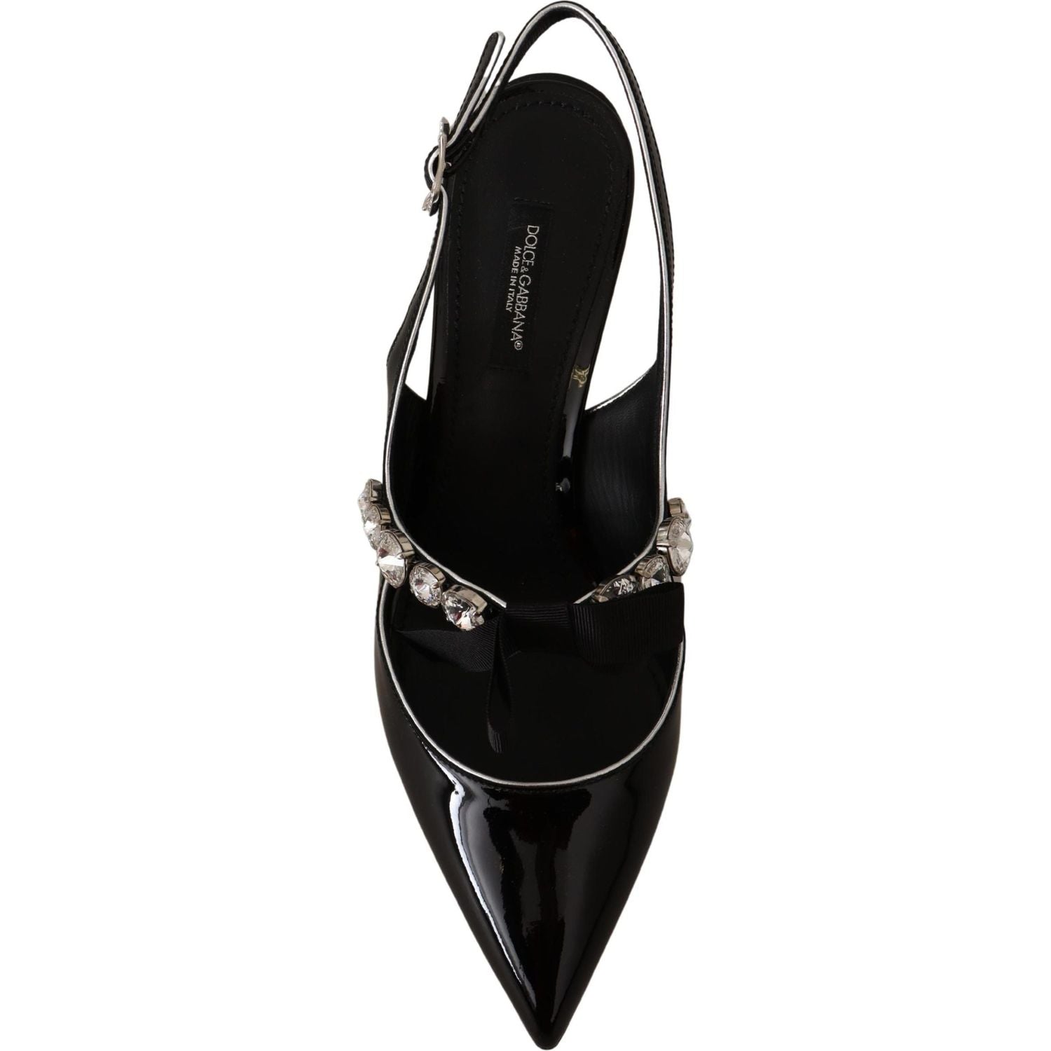 Dolce & Gabbana Black Patent Leather Crystal Slingbacks Shoes