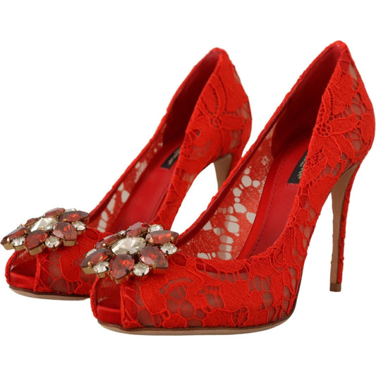 Red Crystal Taormina Lace Heels Pumps