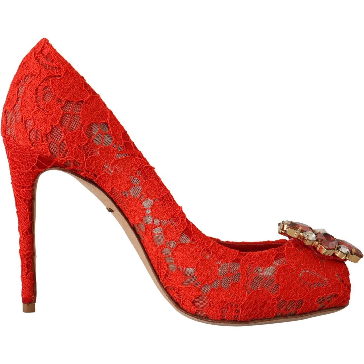 Red Crystal Taormina Lace Heels Pumps