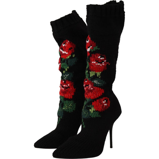 Dolce & Gabbana Elegant Sock Boots with Red Roses Detail Dolce & Gabbana