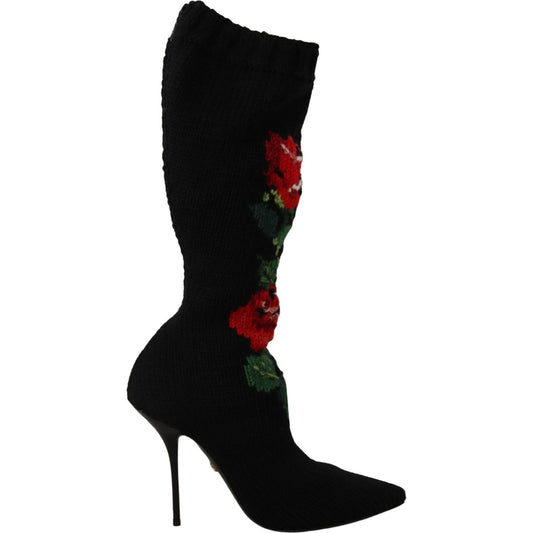 Elegant Sock Boots with Red Roses Detail