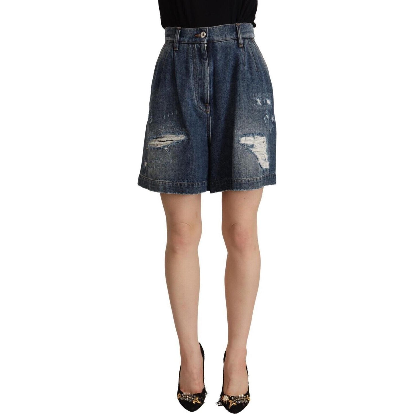 Chic High-Waisted Distressed Bermuda Shorts