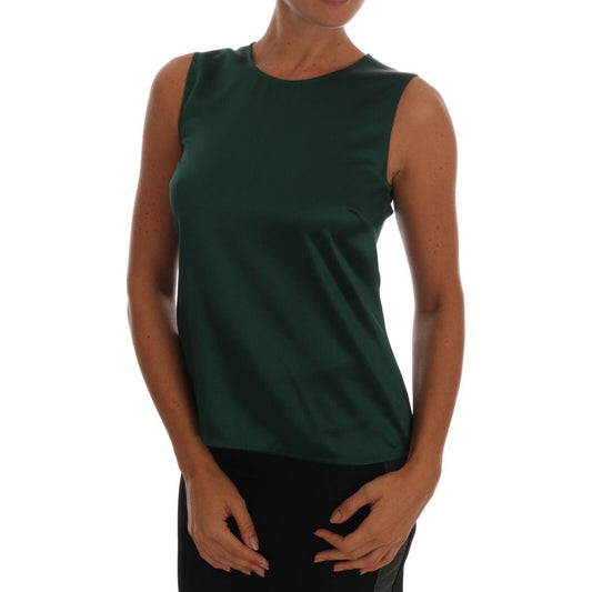 Dolce & Gabbana Dark Green Silk Sleeveless Round Neck Tank Top Dolce & Gabbana