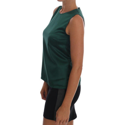 Sleeveless Silk Top in Dark Green