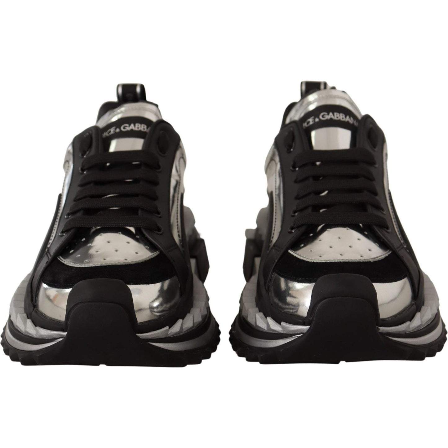 Elegant Super King Leather Sneakers - Silver & Black