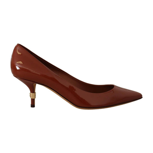 Dolce & Gabbana Brown Kitten Heels Pumps Patent Leather Shoes