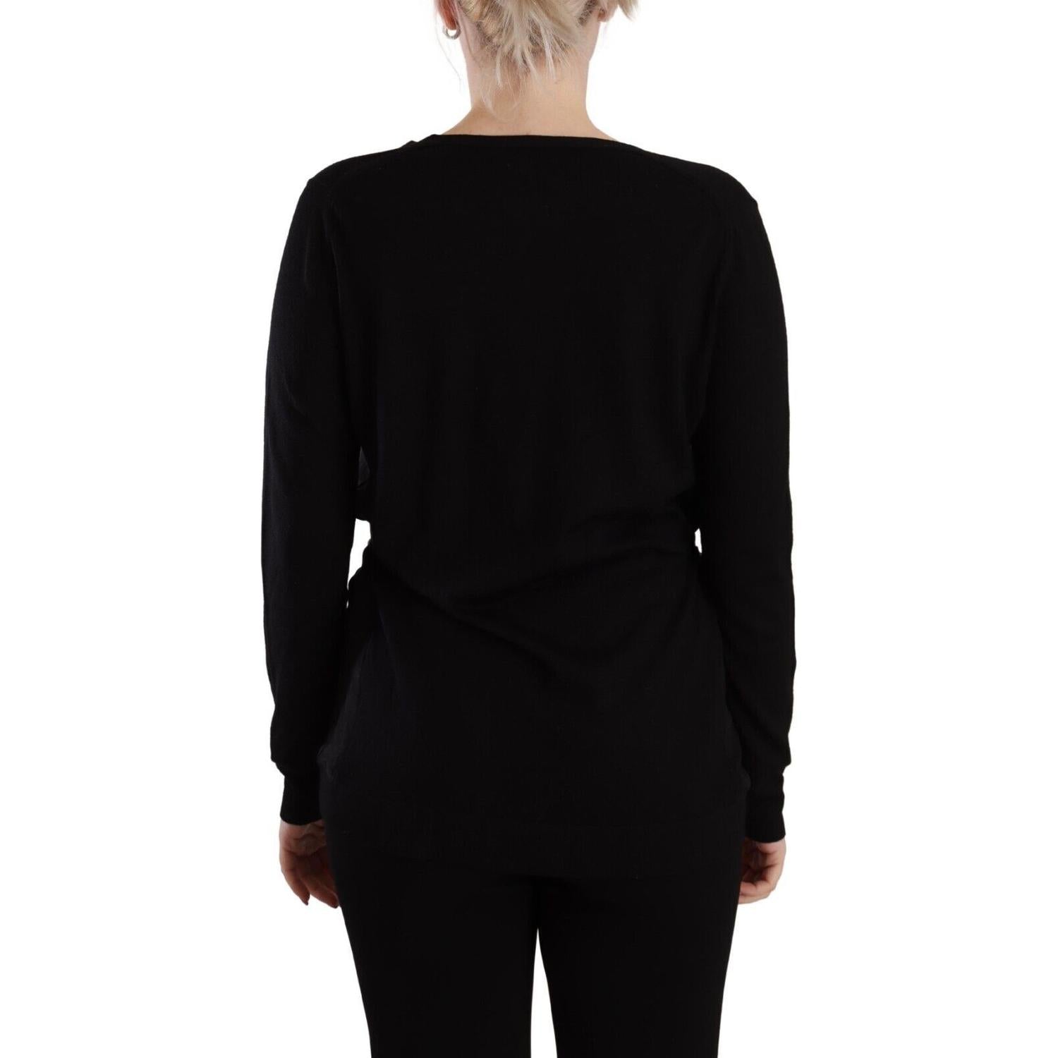 Dolce & Gabbana Black Wool V-neck Long Sleeves Pullover Top