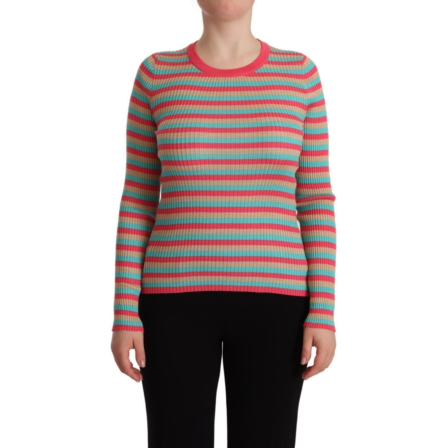 Dolce & Gabbana Multicolor Stripes Silk Crew Neck Pullover Top
