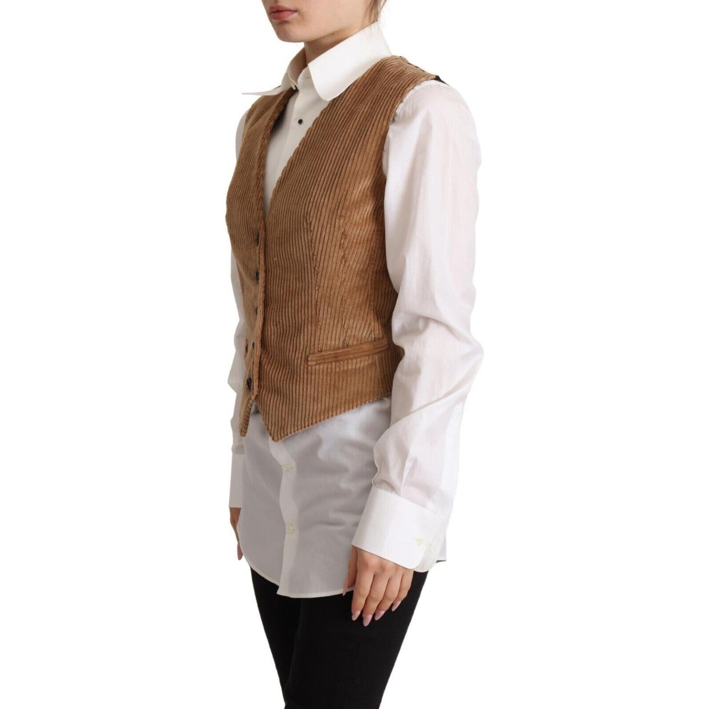 Elegant Sleeveless V-Neck Corduroy Vest