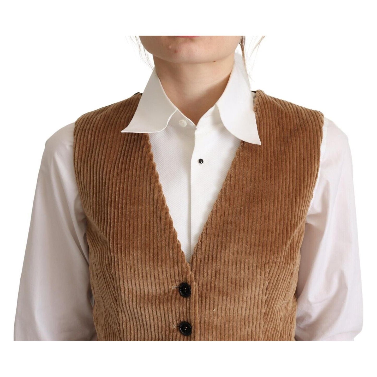 Elegant Sleeveless V-Neck Corduroy Vest