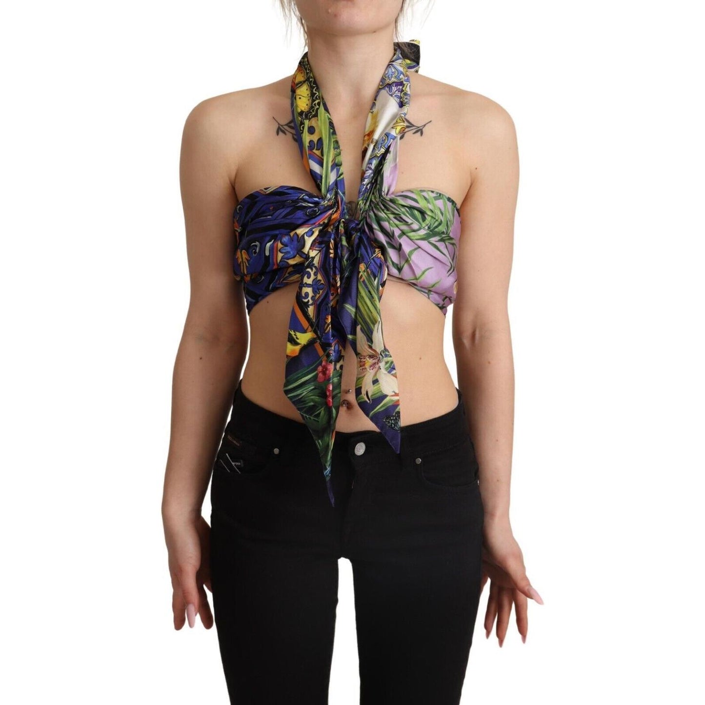 Sumptuous Silk Halter Cropped Top - Multicolor