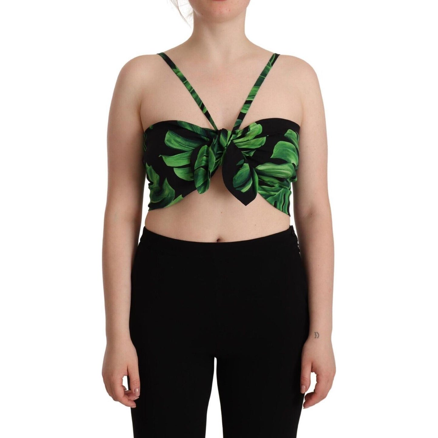 Elegant Leaf Print Halter Cropped Top