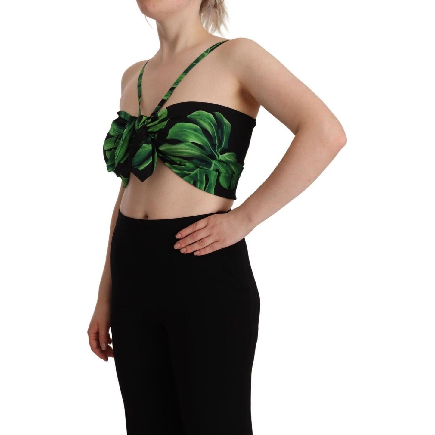 Elegant Leaf Print Halter Cropped Top