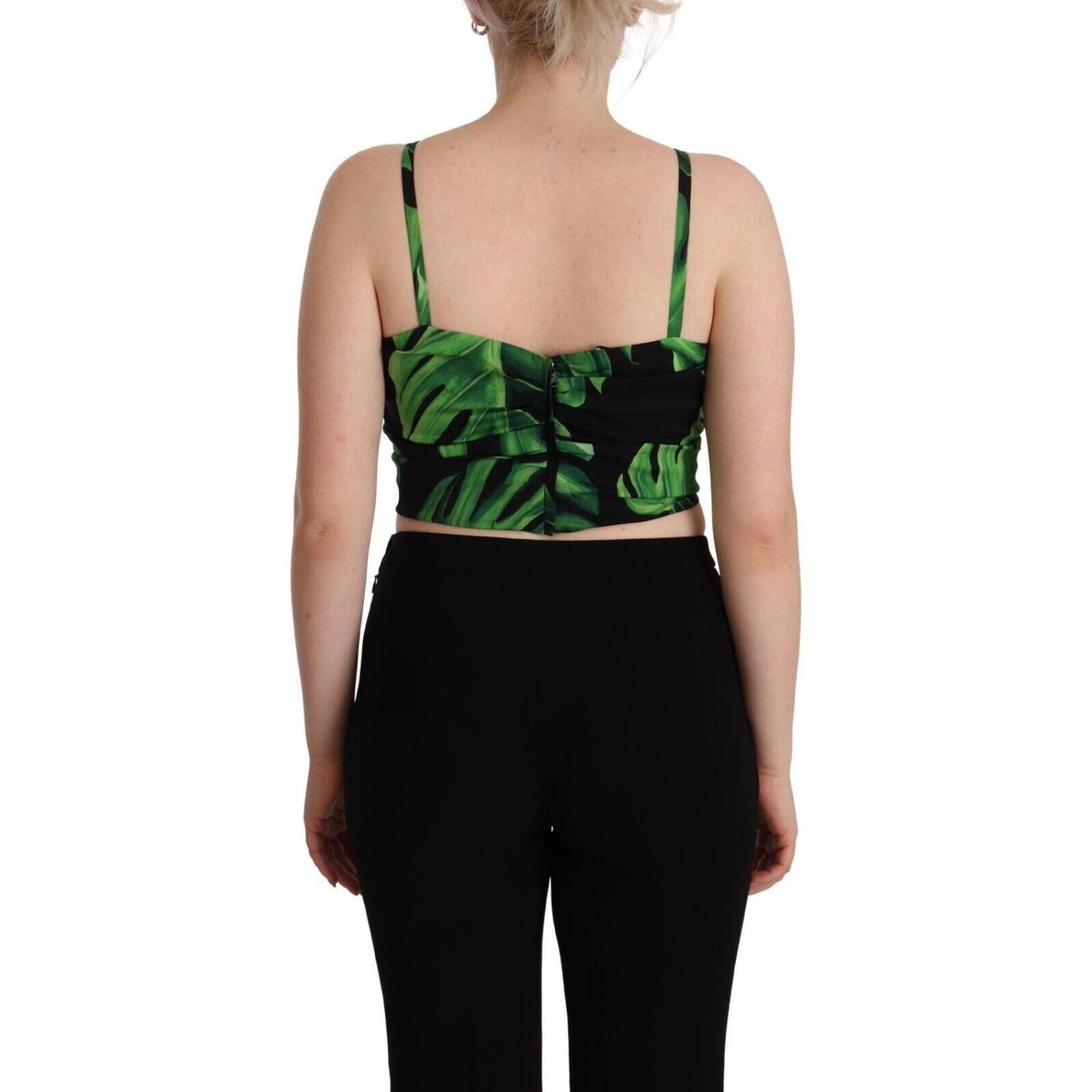 Elegant Leaf Print Halter Cropped Top